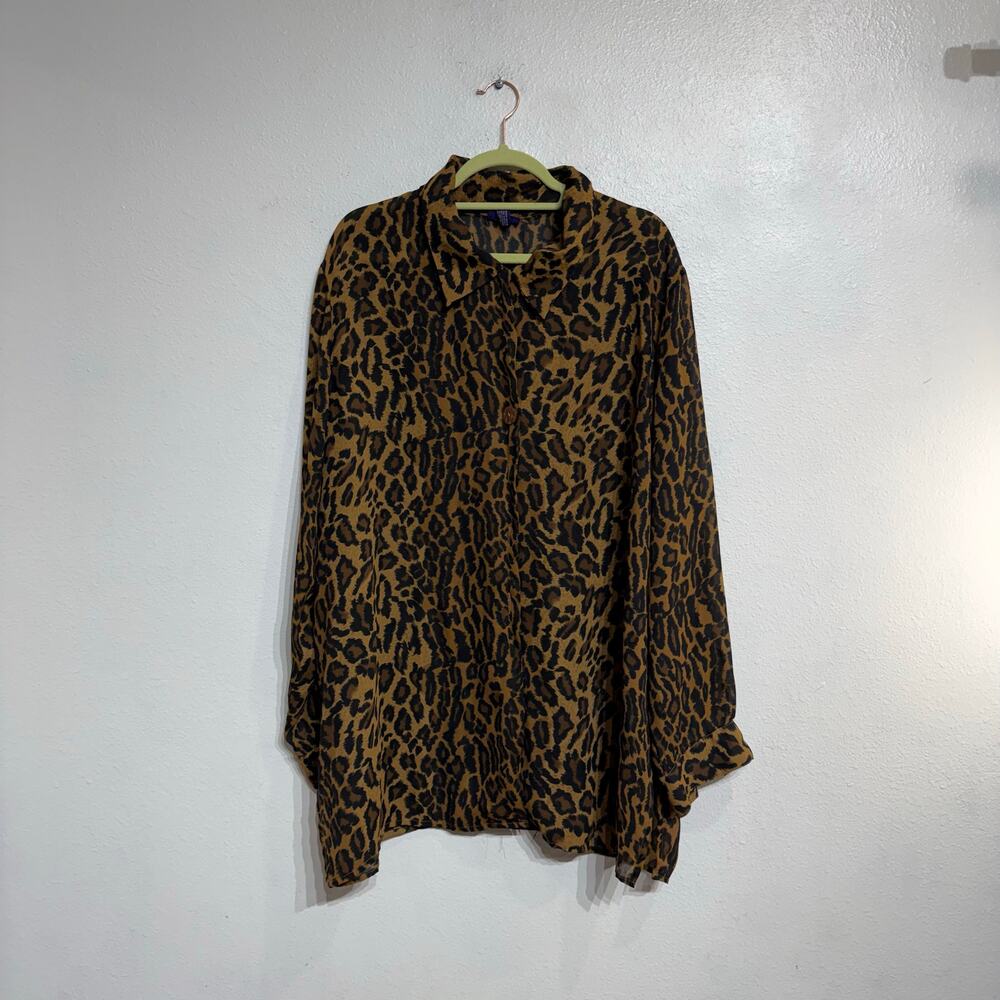 Resource Leopard Print Blouse Tunic Brown Black Button Front Flowy Plus Sz 20